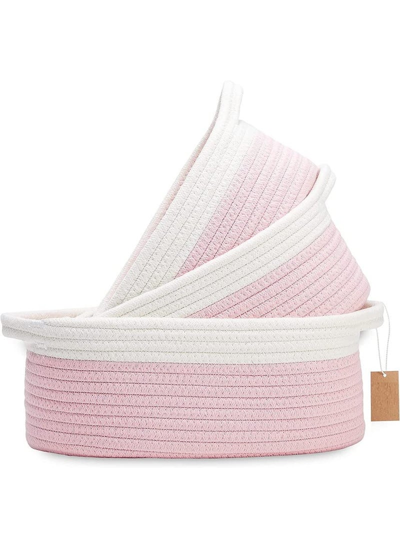 Catract 3Piece Oval Storage Basket Set Natural Rope Woven Baskets For Storage Gift Basket Empty Toy Basket Soft Baby Basket For Nursery Cat Dog Toy Baskets Small Basket Pink White