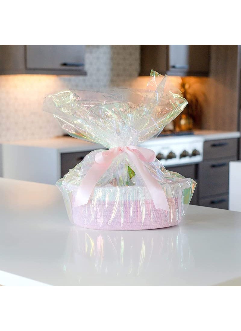 Catract 3Piece Oval Storage Basket Set Natural Rope Woven Baskets For Storage Gift Basket Empty Toy Basket Soft Baby Basket For Nursery Cat Dog Toy Baskets Small Basket Pink White