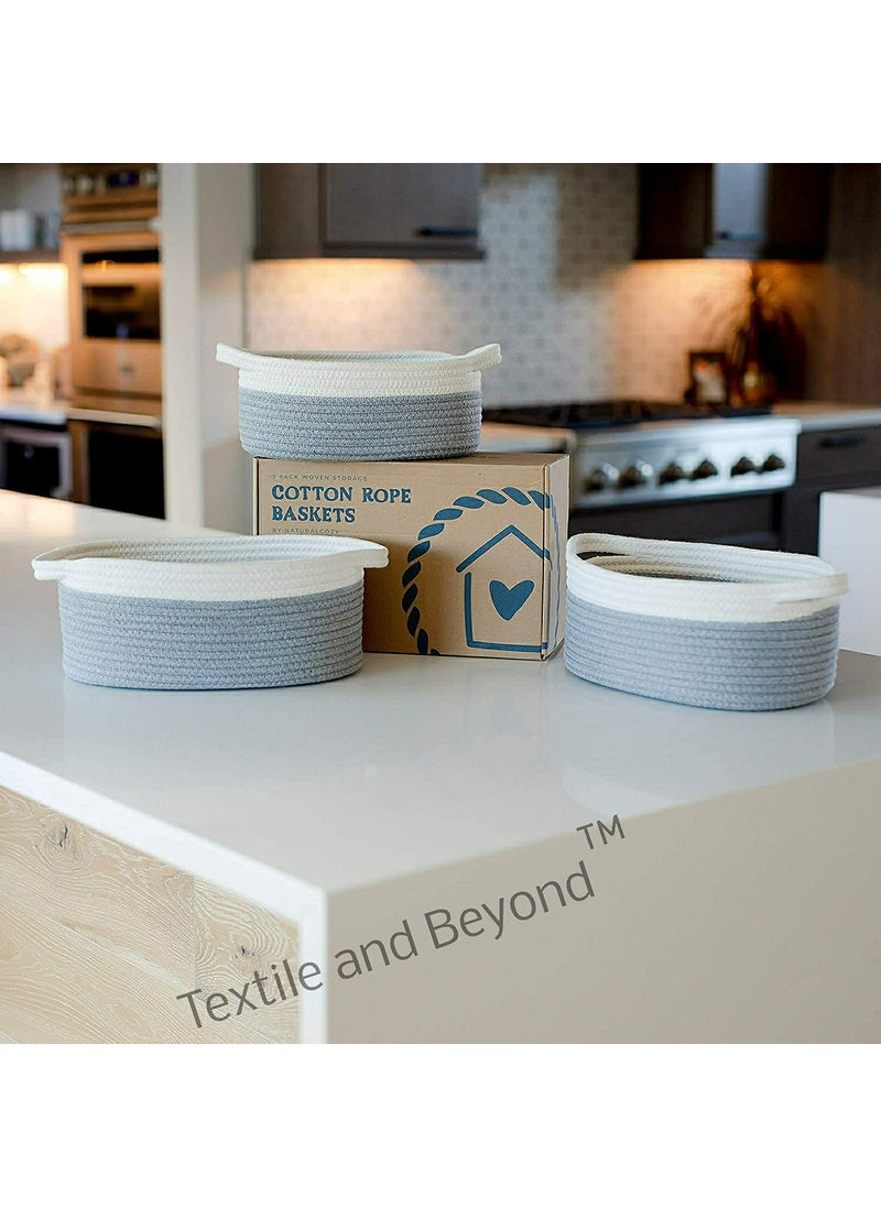 Textile and Beyond boho home decor small box rope storage book shelf jute fruit planter basket laundry cloth bag toy gift hamper set of 3 baby tray bucket organizer for livingroom kitchen washroom F1