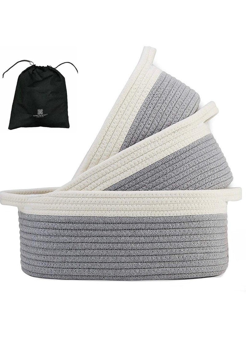 Textile and Beyond boho home decor small box rope storage book shelf jute fruit planter basket laundry cloth bag toy gift hamper set of 3 baby tray bucket organizer for livingroom kitchen washroom F1