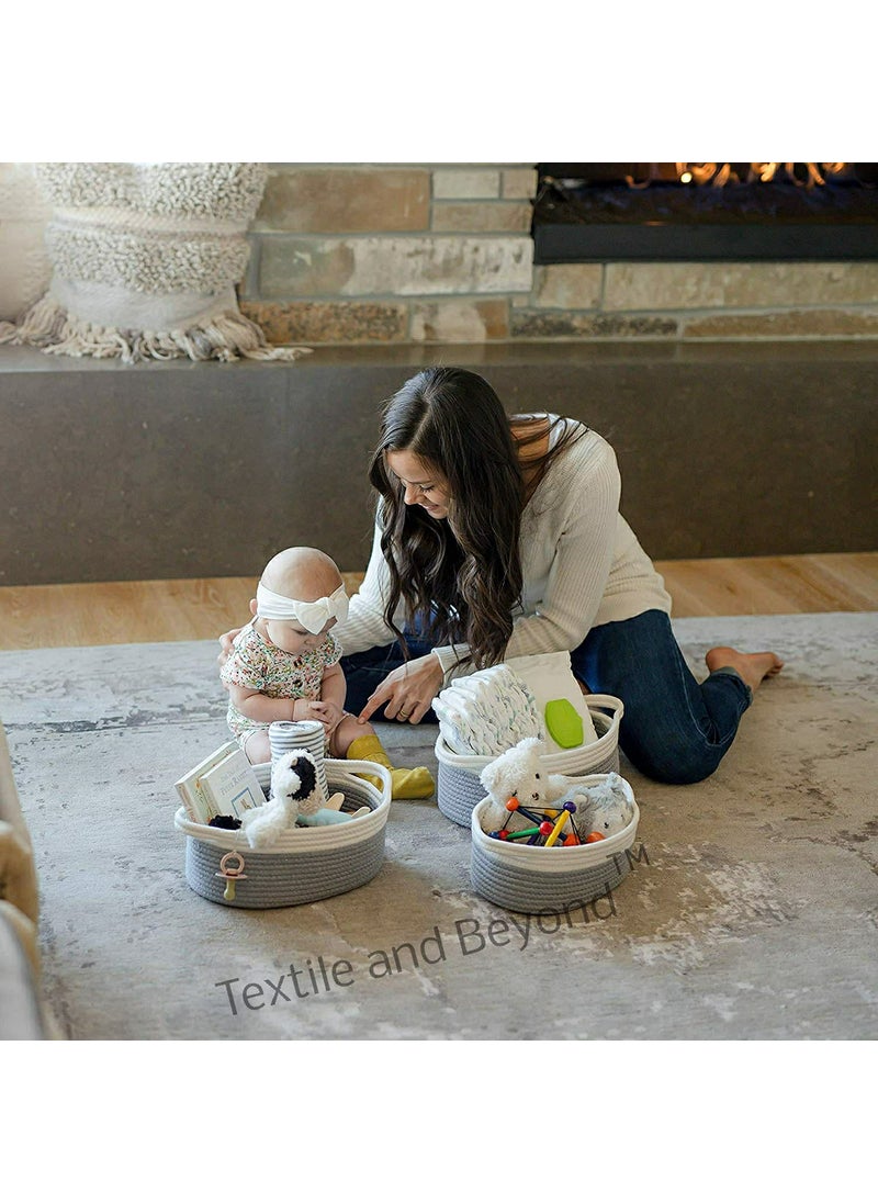 Textile and Beyond boho home decor small box rope storage book shelf jute fruit planter basket laundry cloth bag toy gift hamper set of 3 baby tray bucket organizer for livingroom kitchen washroom F1