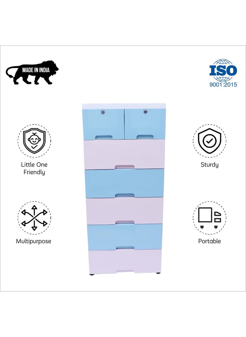 The Tickle Toe Plastic Chest of Drawer For Kids With 7 DrawersMultipurpose OrganizerDresser Storage For Small Clothing Toys With 2 LocksPortableL51xW33xH121Cm4 Blue 3 Pink glossy