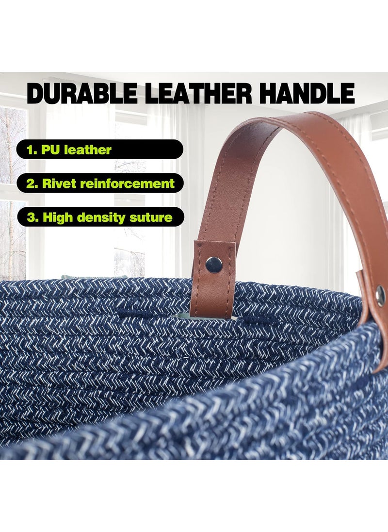 RUGSZONE Twira Extra large Cotton Rope Basket Woven Baby Laundry Blanket Basket with Leather Handle Toy Basket Storage Baskets Bin for Yoga Mat Towel white 16x20 inches