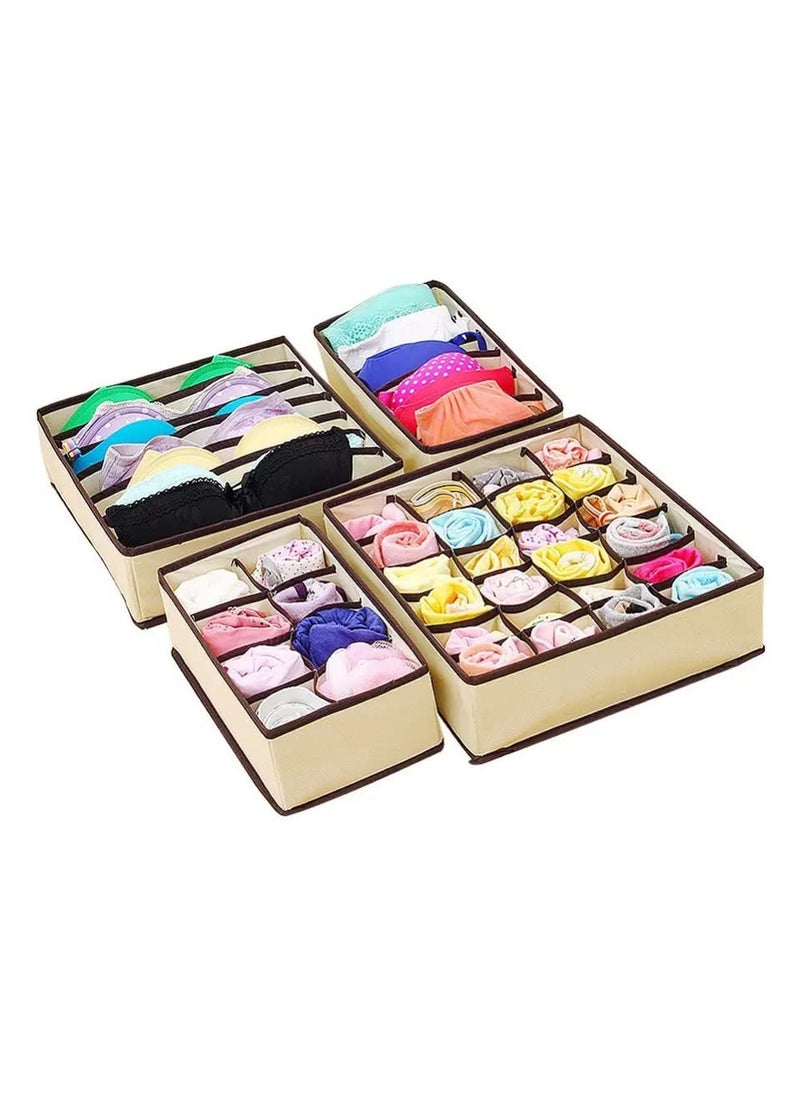 NIGHTSTAR Foldable Undergarments Collapsible Wardrobe Closet Organizer Box Drawer Dividers Baby Clothes Organizer Set of 4 Beige