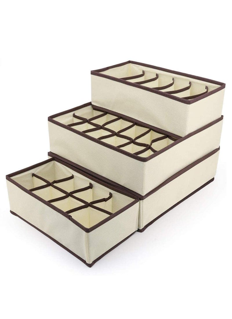 NIGHTSTAR Foldable Undergarments Collapsible Wardrobe Closet Organizer Box Drawer Dividers Baby Clothes Organizer Set of 4 Beige
