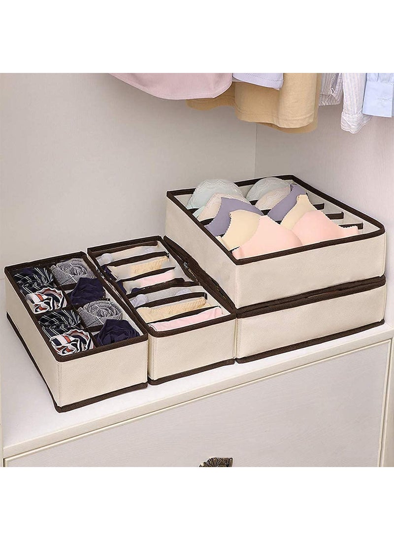 NIGHTSTAR Foldable Undergarments Collapsible Wardrobe Closet Organizer Box Drawer Dividers Baby Clothes Organizer Set of 4 Beige