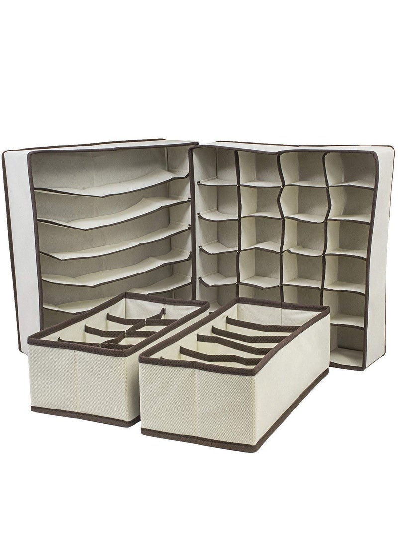 NIGHTSTAR Foldable Undergarments Collapsible Wardrobe Closet Organizer Box Drawer Dividers Baby Clothes Organizer Set of 4 Beige