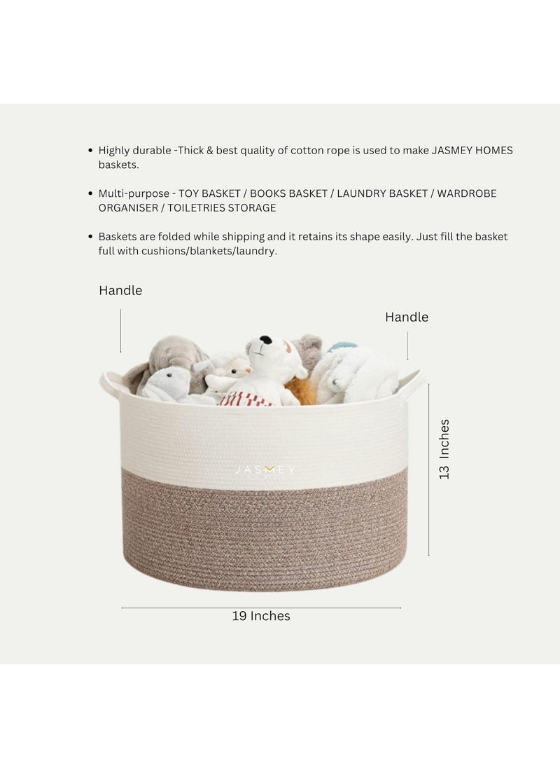 JASMEY HOMES Boho rope jute woven Shelf baskethamper baby nursery bucket organizer for kids toysfruits White Beige