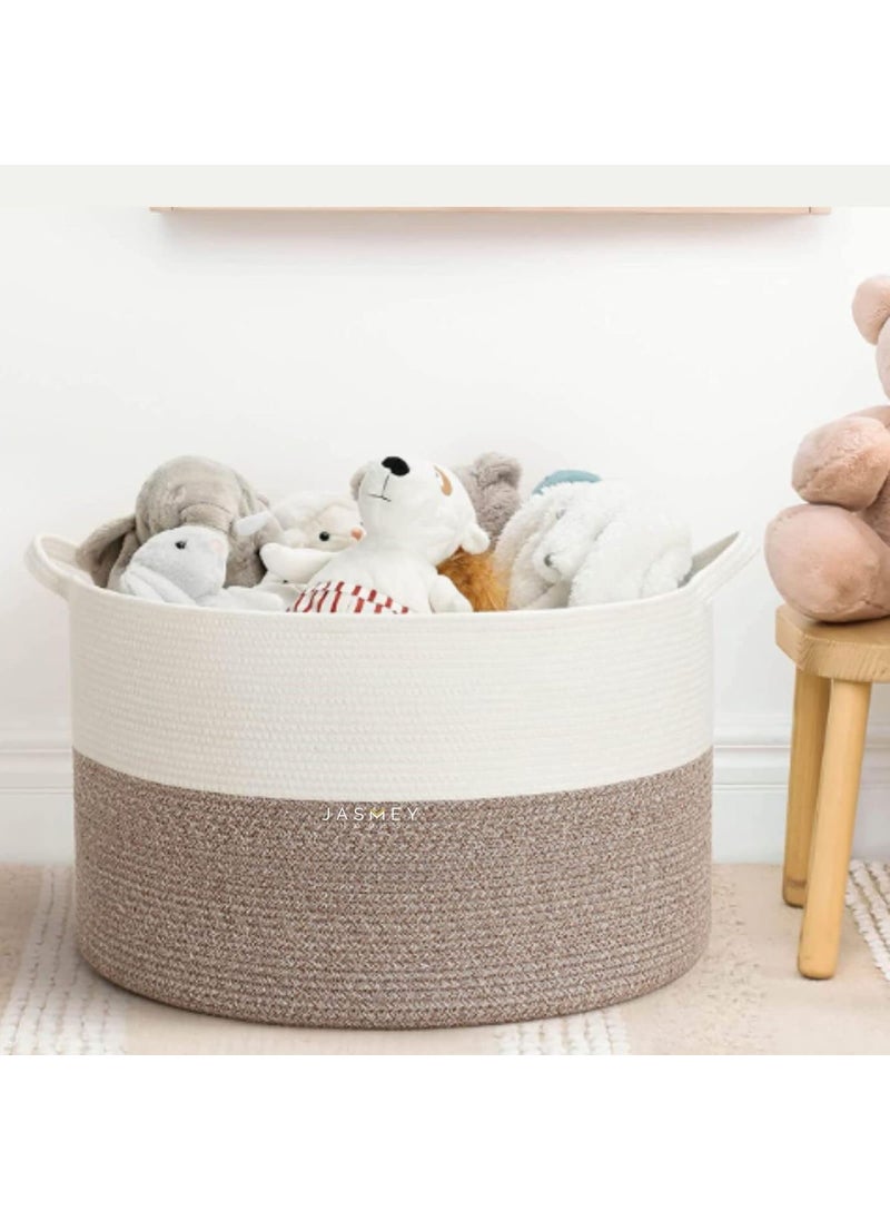 JASMEY HOMES Boho rope jute woven Shelf baskethamper baby nursery bucket organizer for kids toysfruits White Beige