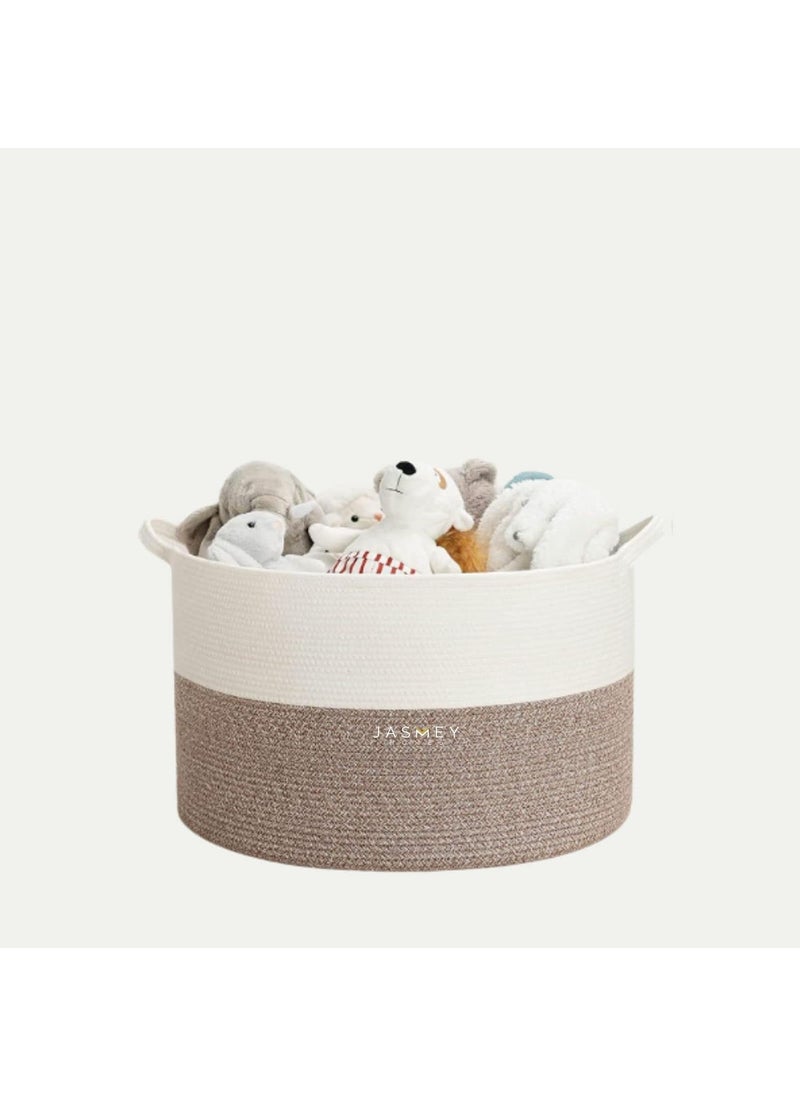 JASMEY HOMES Boho rope jute woven Shelf baskethamper baby nursery bucket organizer for kids toysfruits White Beige