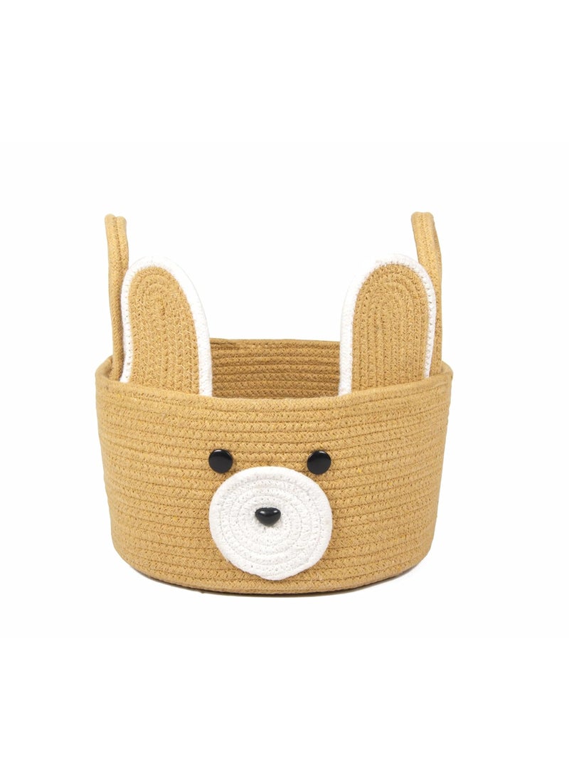 PrintShoppie Round Woven Handcrafted Bear Kids Basket Organizer for Toys Laundry baby clothes hamper Wardrobe Plants 25cmx15cm