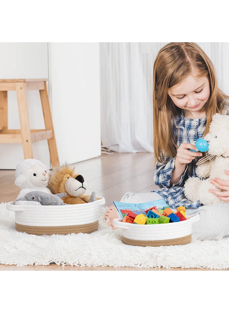 Gleckn Small Woven Storage Shelf Baskets Set Of 5 Cotton Rope Basket For Organizing Keys Black Towel Basket For Bathroom Baby Basket For Nursery Empty Gift Basket White Camel