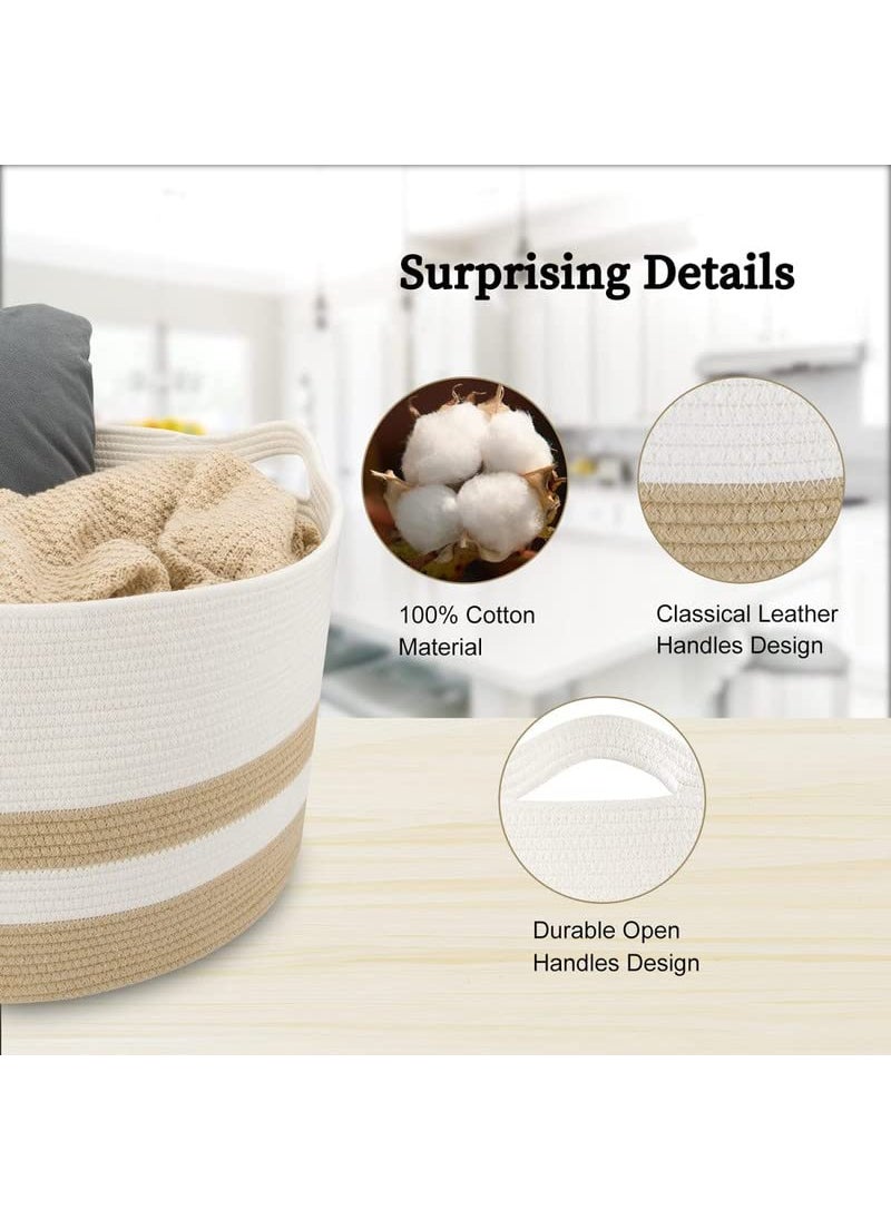 GRATIFY Cotton Rope Basket with Handle for Baby Laundry Toy Blanket Storage Woven Jute Mix White 13 20
