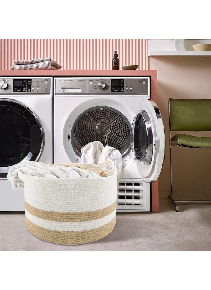 GRATIFY Cotton Rope Basket with Handle for Baby Laundry Toy Blanket Storage Woven Jute Mix White 13 20