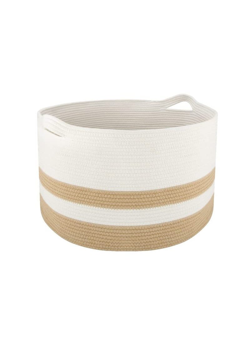 GRATIFY Cotton Rope Basket with Handle for Baby Laundry Toy Blanket Storage Woven Jute Mix White 13 20