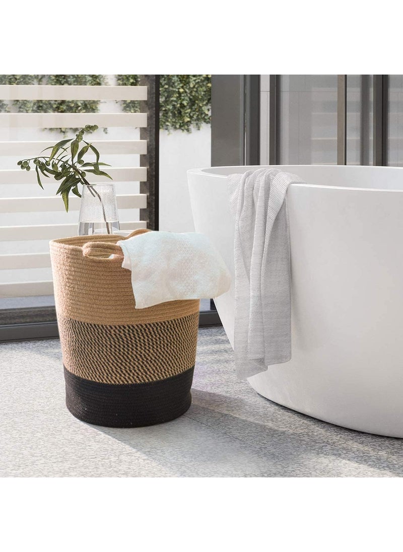 ALBY 17 x 15 x 13 inche Laundry Basket Thread Cotton Rope Basket Toy Storage Basket Organizer Tall Woven Basket Storage Baby Laundry Nursery Hamper for Living Room Toy Gifts BLACK JUTE