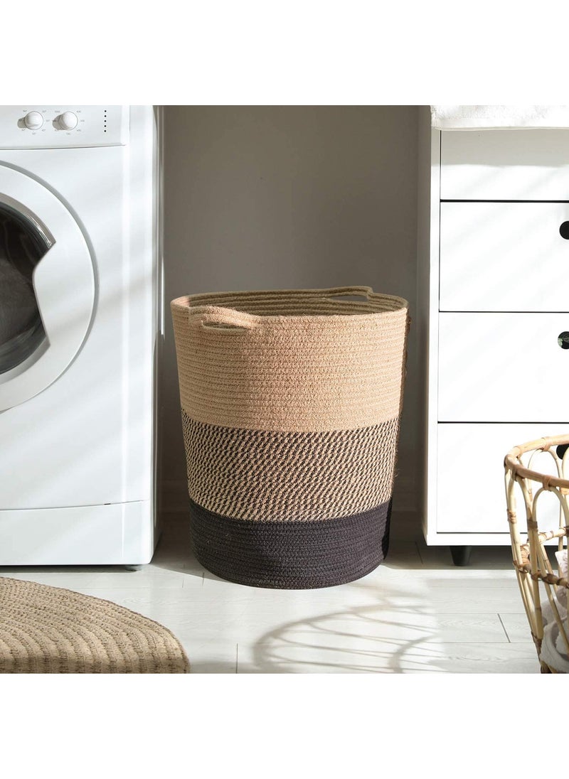 ALBY 17 x 15 x 13 inche Laundry Basket Thread Cotton Rope Basket Toy Storage Basket Organizer Tall Woven Basket Storage Baby Laundry Nursery Hamper for Living Room Toy Gifts BLACK JUTE