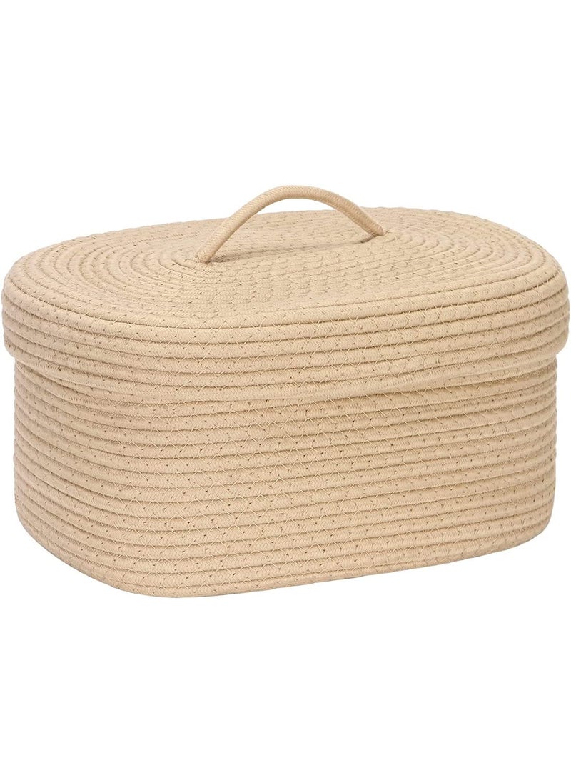 Catract Oval Cotton Rope Storage Basket With Lid Lidded Woven Storage Bin Nursery Storage Container Diaper Caddy Baby Shower Basket Box Organizer 15 X 11 X 65 Inches Medium Brown