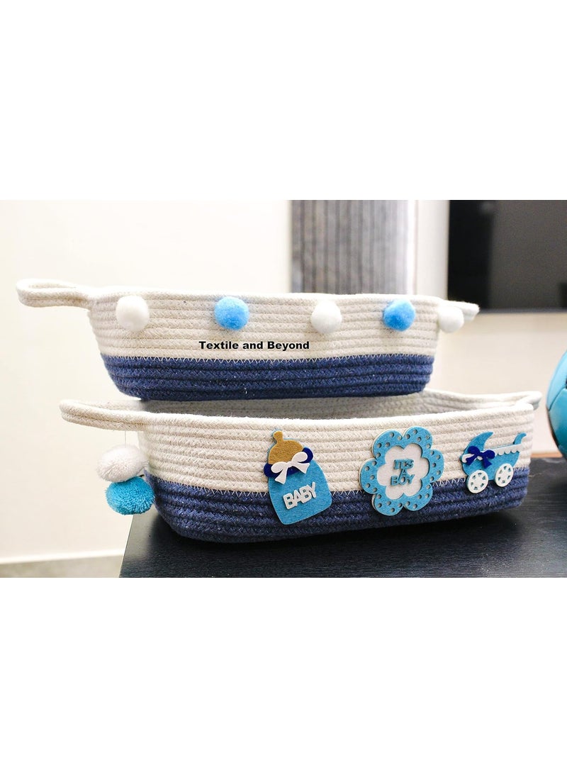 Textile and Beyond boho Rectangle Felt Rope Storage cotton Woven Shelf Basket Hamper Baby Nursery Tray Bucket Organizer Gifts for Kids ToysFruitsLiving RoomBathroomKitchenOffice Set 121