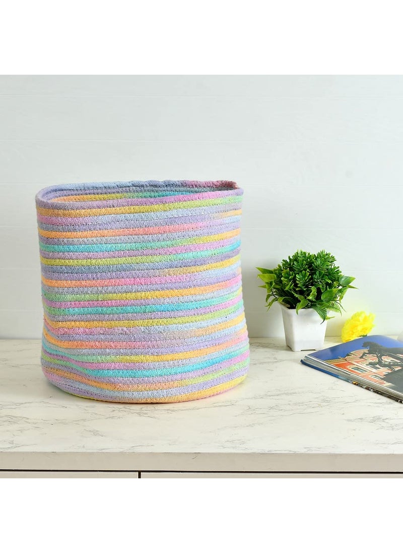 pepme Colorful stripes cotton basket Multi Color 12x12 inches