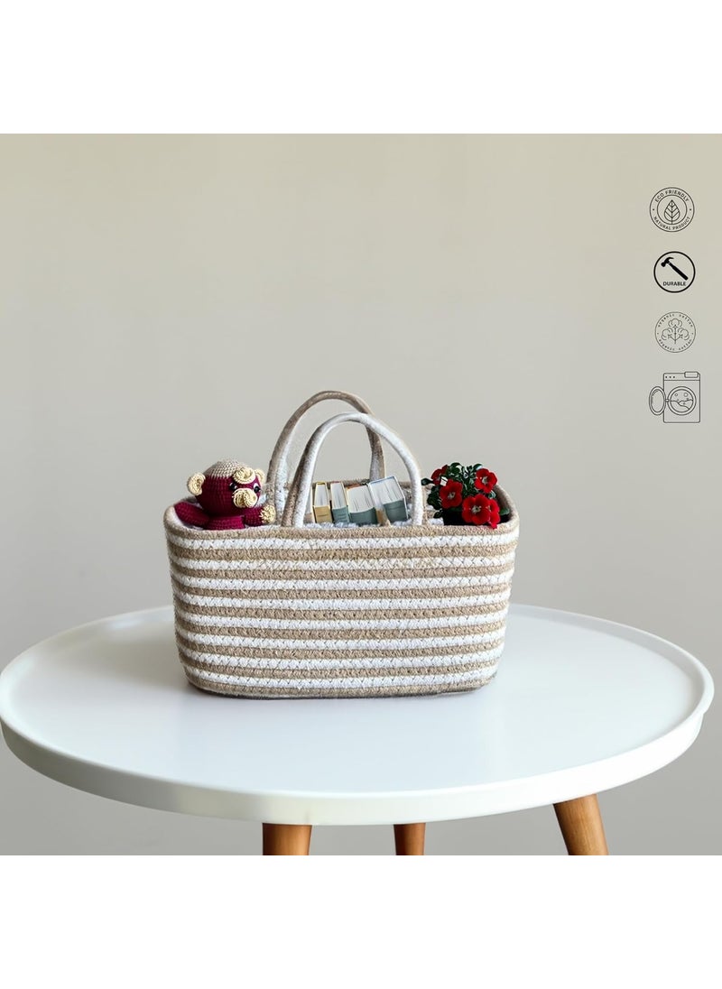 JASMEY HOMES Boho Spiral Storage Basket Multipurpose Caddy With Handle Storage Baskets With Handles Shelf Organizers Basket For Bathroom Kitchen Dorm Room Pantry Baby Products White