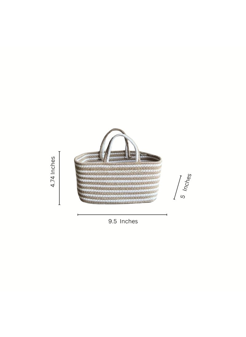 JASMEY HOMES Boho Spiral Storage Basket Multipurpose Caddy With Handle Storage Baskets With Handles Shelf Organizers Basket For Bathroom Kitchen Dorm Room Pantry Baby Products White