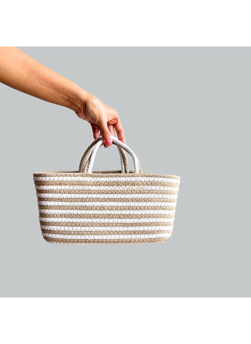 JASMEY HOMES Boho Spiral Storage Basket Multipurpose Caddy With Handle Storage Baskets With Handles Shelf Organizers Basket For Bathroom Kitchen Dorm Room Pantry Baby Products White