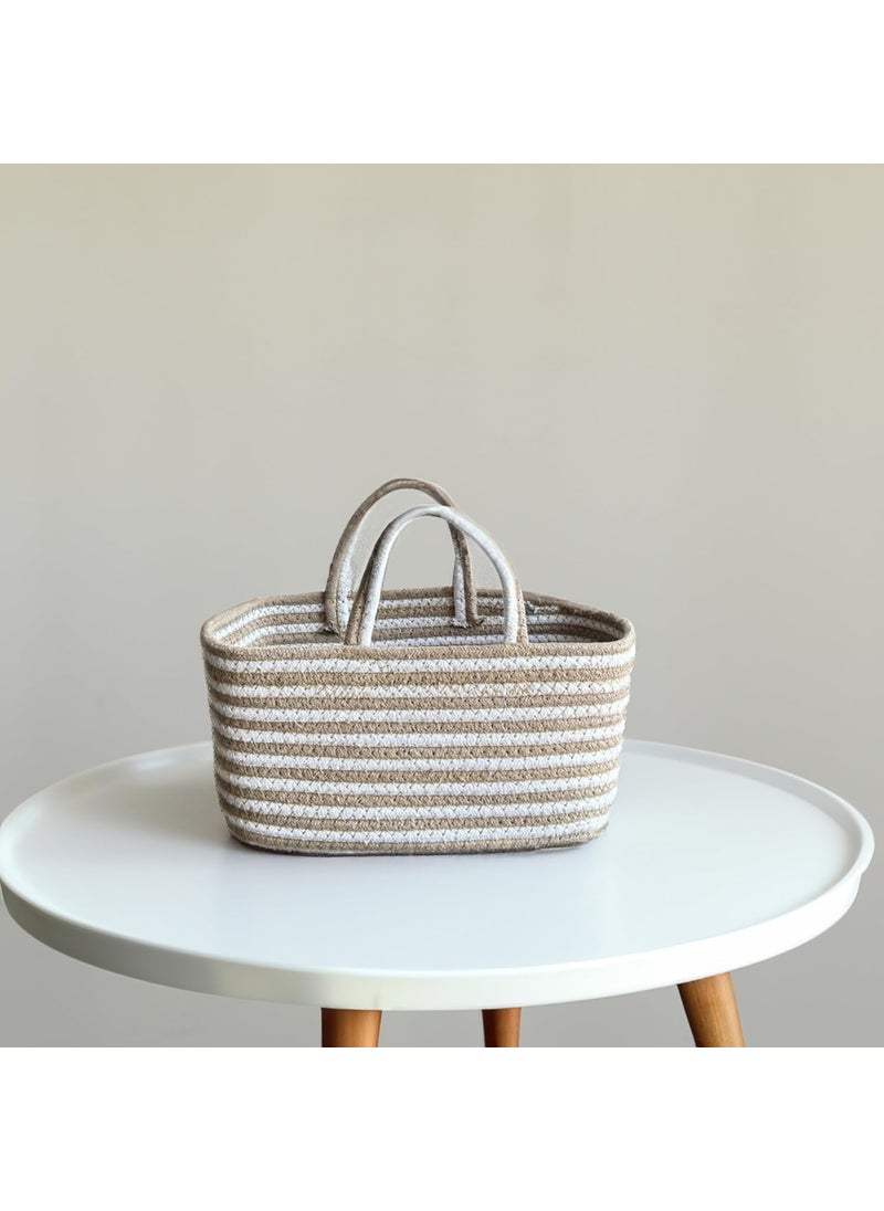JASMEY HOMES Boho Spiral Storage Basket Multipurpose Caddy With Handle Storage Baskets With Handles Shelf Organizers Basket For Bathroom Kitchen Dorm Room Pantry Baby Products White
