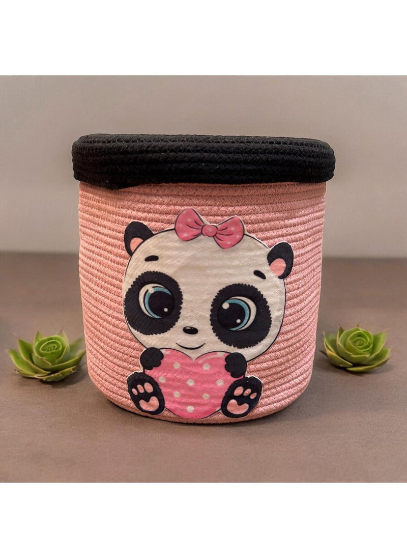 DOLCE CASA Kids Lid Basket with Beautiful Characters Rope Storage Basket for Baby Diaper Stuffed Animal Storage Bin Rope Basket for Kids Toy Baby Laundry Baskets with lid Panda