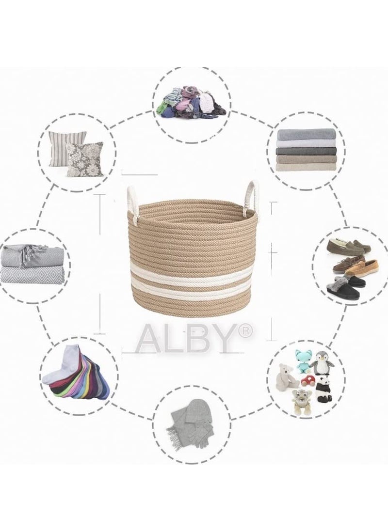 ALBY Woven Laundry Hamper Toy Storage Bin for Blankets Clothes Toys Pillows in Living Room Baby Nursery UTE Cotton ALBY8