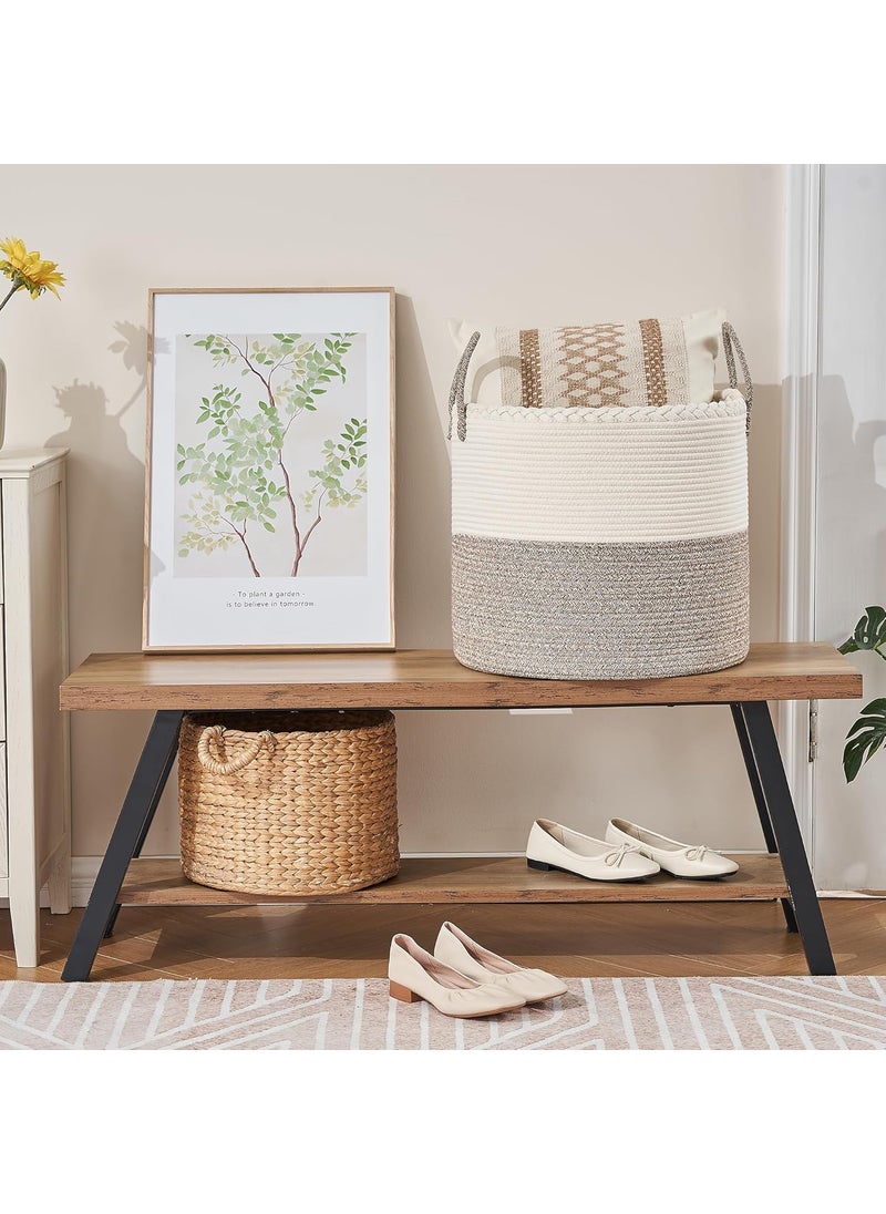 KAKAMAY Large Blanket Basket 18x18x16Woven Baby Laundry Hamper for Storage Cotton Rope Blankets Baskets for Nursery Laundry Living Room Pillows Baby Toy chest with Handles WhiteBeige