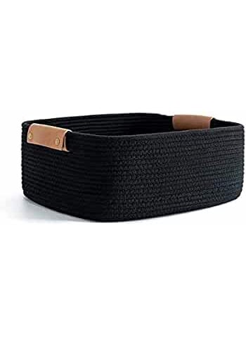 Gleckn Rectangular Storage Organizer Foldable Jute Rope Utility Laundry Basket Baby Bucket Hamper For GiftsKitchenLiving RoomBathroomOffice Set PlanterDirty Cloth Pack Of 1 Black