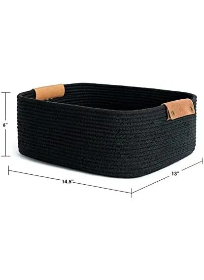Gleckn Rectangular Storage Organizer Foldable Jute Rope Utility Laundry Basket Baby Bucket Hamper For GiftsKitchenLiving RoomBathroomOffice Set PlanterDirty Cloth Pack Of 1 Black