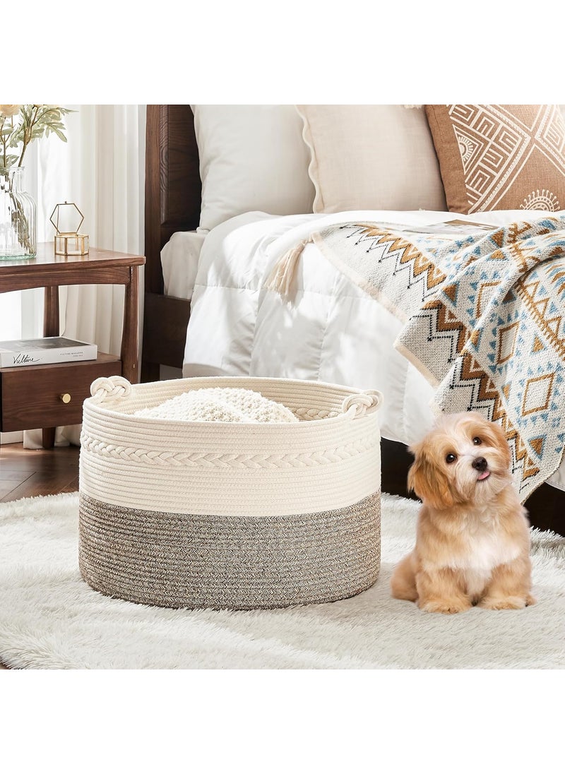 KAKAMAY Large Blanket Basket 20x13Woven Baskets for storage Baby Laundry Hamper Cotton Rope Blanket Basket for Living Room Laundry Nursery Pillows Baby Toy chest WhiteBeige