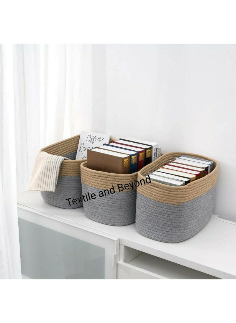 Textile and Beyond Jute Rope Storage Basket Set of 3 Multipurpose Small Box for Bookshelf Laundry Toys Gift Hamper Home Decor
