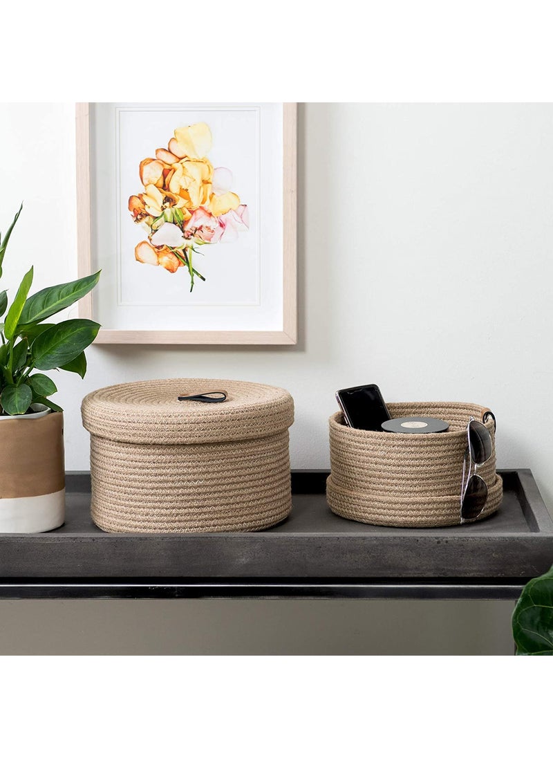 GRATIFY HOME boho round mini rope paper storage jute woven Shelf basket hamper baby nursery tray bucket organizer gifts set of 2 for kids toysfruitsliving roombathroomkitchenoffice set 2 Brown