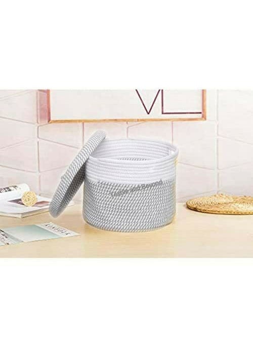 Textile and Beyond Boho Home Decor Small Box Rope Storage Organizer Jute Basket for Fruits Laundry Toy Gift Hamper Baby Tray for Living Room Kitchen Washroom 10x8 Inches