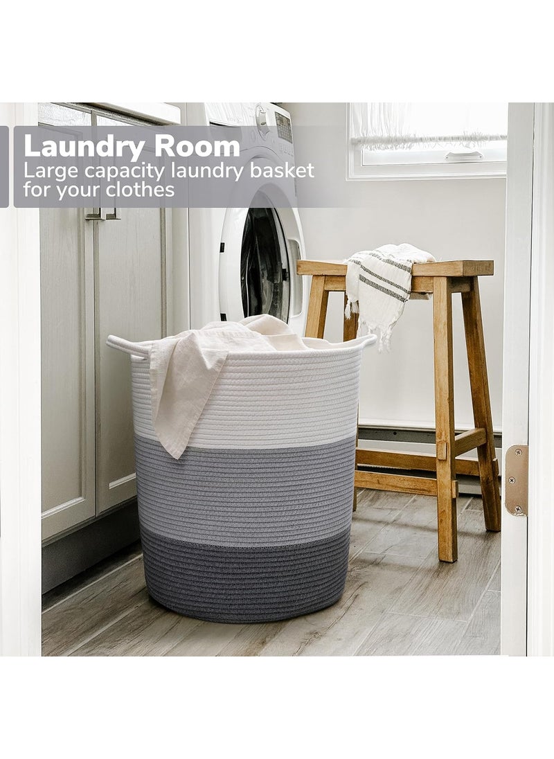 LBY 17 x 15 x 13 inches Grey Baby Laundry Basket Thread Cotton Rope Basket Toy Storage Basket Organizer Tall Woven Basket Blanket Storage Baby Laundry Nursery Hamper for Living Room Toy Gifts