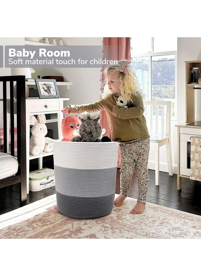 LBY 17 x 15 x 13 inches Grey Baby Laundry Basket Thread Cotton Rope Basket Toy Storage Basket Organizer Tall Woven Basket Blanket Storage Baby Laundry Nursery Hamper for Living Room Toy Gifts