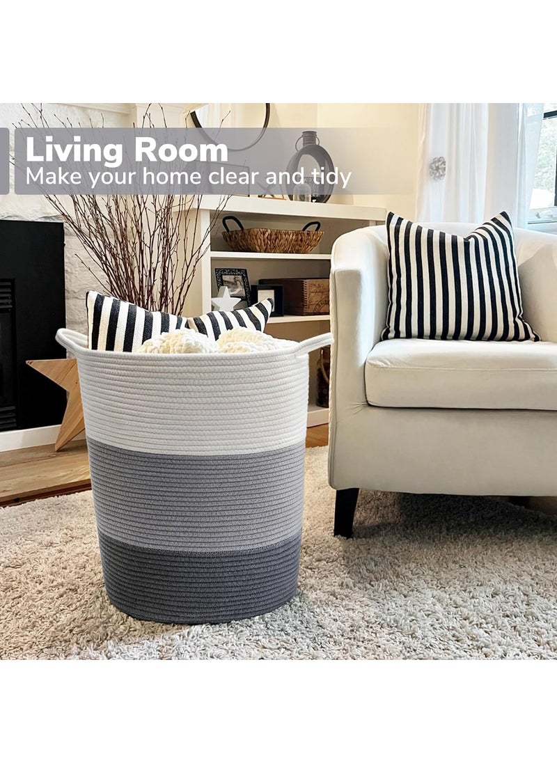 LBY 17 x 15 x 13 inches Grey Baby Laundry Basket Thread Cotton Rope Basket Toy Storage Basket Organizer Tall Woven Basket Blanket Storage Baby Laundry Nursery Hamper for Living Room Toy Gifts