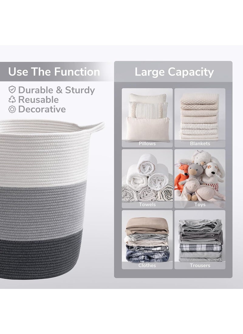 LBY 17 x 15 x 13 inches Grey Baby Laundry Basket Thread Cotton Rope Basket Toy Storage Basket Organizer Tall Woven Basket Blanket Storage Baby Laundry Nursery Hamper for Living Room Toy Gifts
