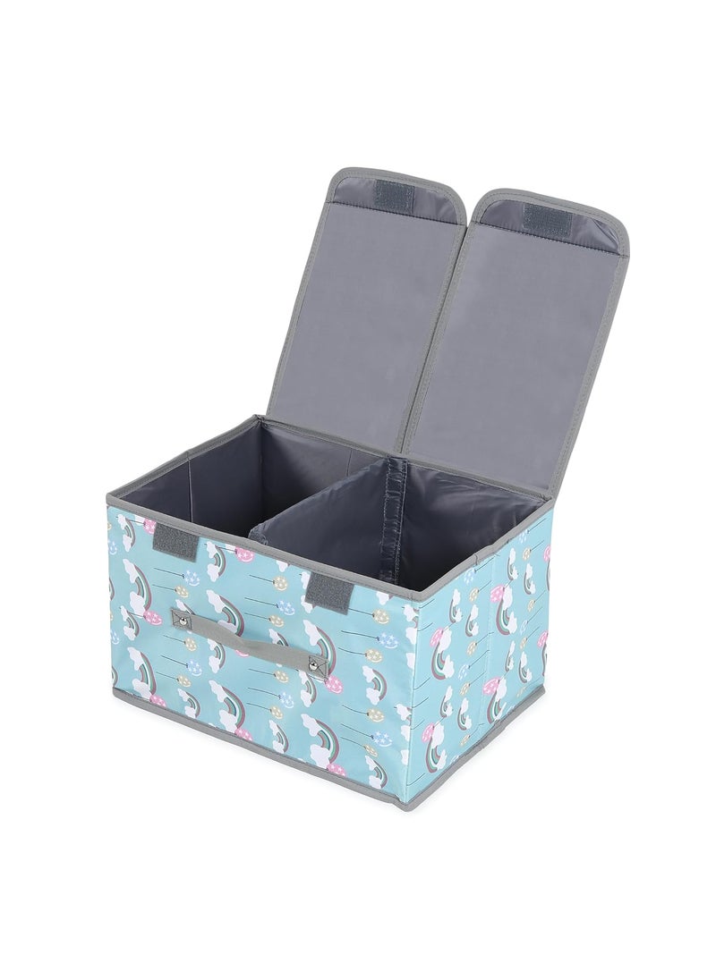 MOMMY BABY LUV Storage Bins with Lids Large Foldable Storage Boxes Bins Double Lids Stackable Storage Box Basket Closet Organizer with Handle Divider for Shelf Office Pack of 1 Rainbow Blue