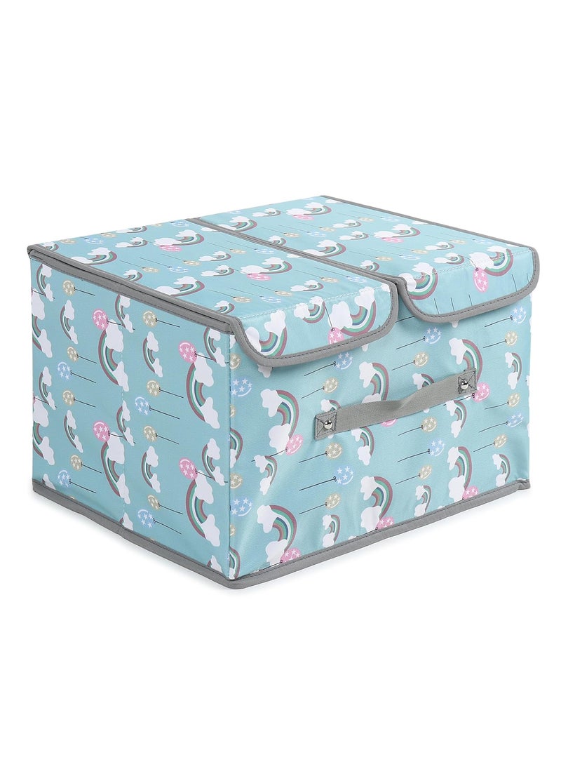 MOMMY BABY LUV Storage Bins with Lids Large Foldable Storage Boxes Bins Double Lids Stackable Storage Box Basket Closet Organizer with Handle Divider for Shelf Office Pack of 1 Rainbow Blue