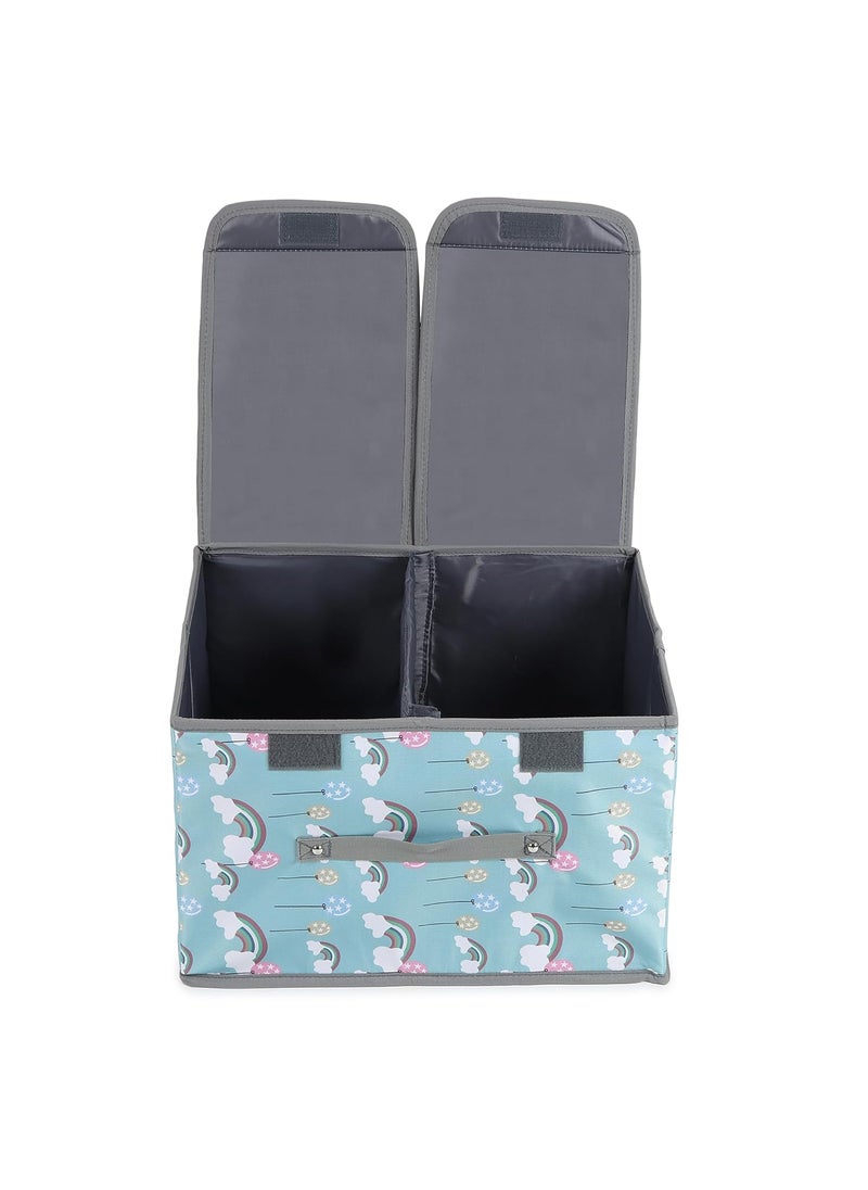 MOMMY BABY LUV Storage Bins with Lids Large Foldable Storage Boxes Bins Double Lids Stackable Storage Box Basket Closet Organizer with Handle Divider for Shelf Office Pack of 1 Rainbow Blue