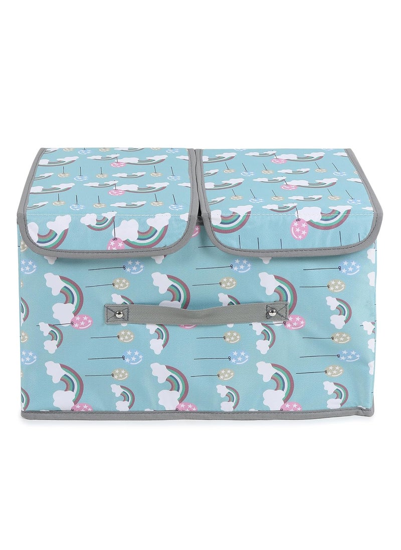 MOMMY BABY LUV Storage Bins with Lids Large Foldable Storage Boxes Bins Double Lids Stackable Storage Box Basket Closet Organizer with Handle Divider for Shelf Office Pack of 1 Rainbow Blue