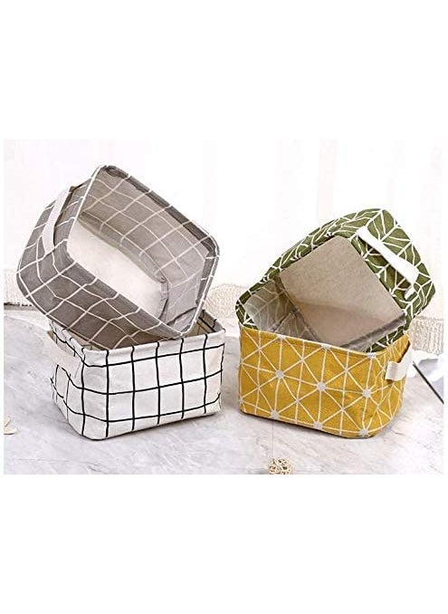 HETANSHICON Mini Storage Basket Pack of 4Containers Organizers with Handle for Home Decor Blend Storage Bins for Makeup Book Baby Toy in Multi color Multi Print