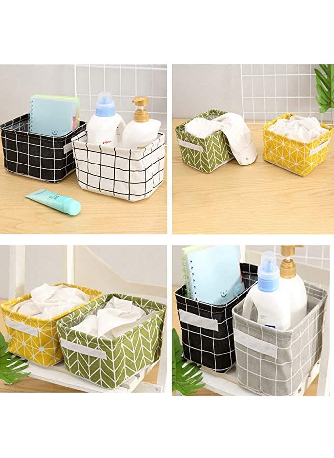 HETANSHICON Mini Storage Basket Pack of 4Containers Organizers with Handle for Home Decor Blend Storage Bins for Makeup Book Baby Toy in Multi color Multi Print