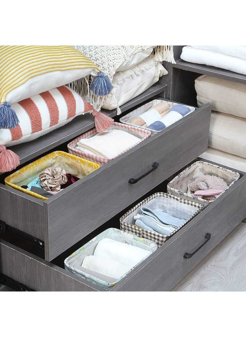 HETZON SALES Collapsible Small Canvas Fabric Storage Basket with Handles Rectangle Storage Box Cube Foldable Shelf Basket Closet Desk Drawer Organizer for Nursery Home Office Pack of 6