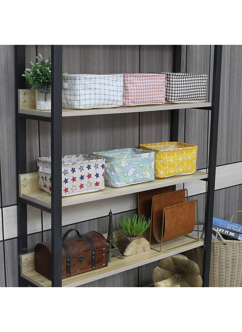 HETZON SALES Collapsible Small Canvas Fabric Storage Basket with Handles Rectangle Storage Box Cube Foldable Shelf Basket Closet Desk Drawer Organizer for Nursery Home Office Pack of 6
