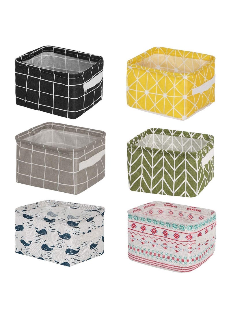 HETZON SALES Collapsible Small Canvas Fabric Storage Basket with Handles Rectangle Storage Box Cube Foldable Shelf Basket Closet Desk Drawer Organizer for Nursery Home Office Pack of 6